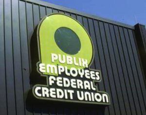 Publix Employees Federal Credit Union Logo Sign on front of Lakeland branch